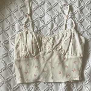 La Hearts white crop tank top with pink butterflies